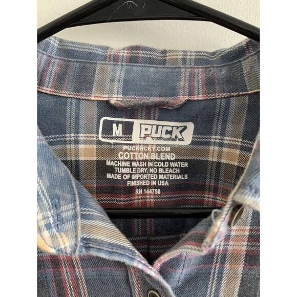 Puck Women’s Blue Pink Plaid Button Shirt Cotton Blend Size Medium - Picture 2 of 7